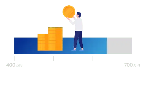 平均年収を表すグラフとコインを持つ人
