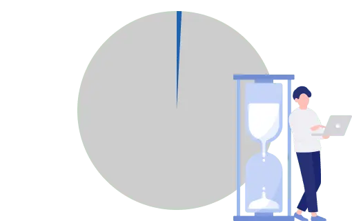 待機率を表すグラフと砂時計の横で作業をする人