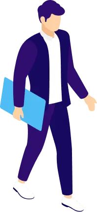 ノートパソコンを持って歩く男性イラスト