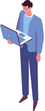 パソコンを持った男性スタッフのイラスト